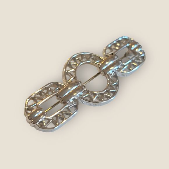 Vintage Signed Monet Silver Tone Bar Art Deco Pin Brooch Estate - Picture 6 of 8